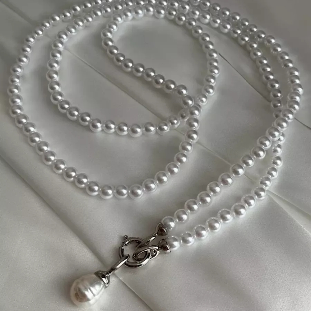 Elegant Multiple way Silver Faux Pearl Necklace